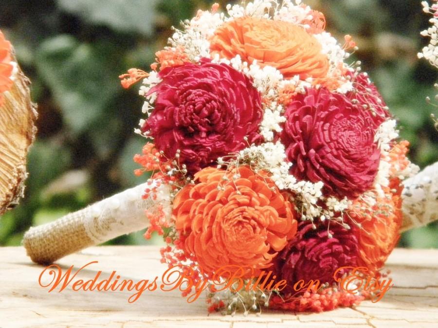 Wedding - Fall Bouquets, Burgundy Bouquet. Burgundy Orange, Burlap Lace, Sola Bouquet, Alternative Bouquet,Rustic Shabby Chic ,Bride, Keepsake Bouquet