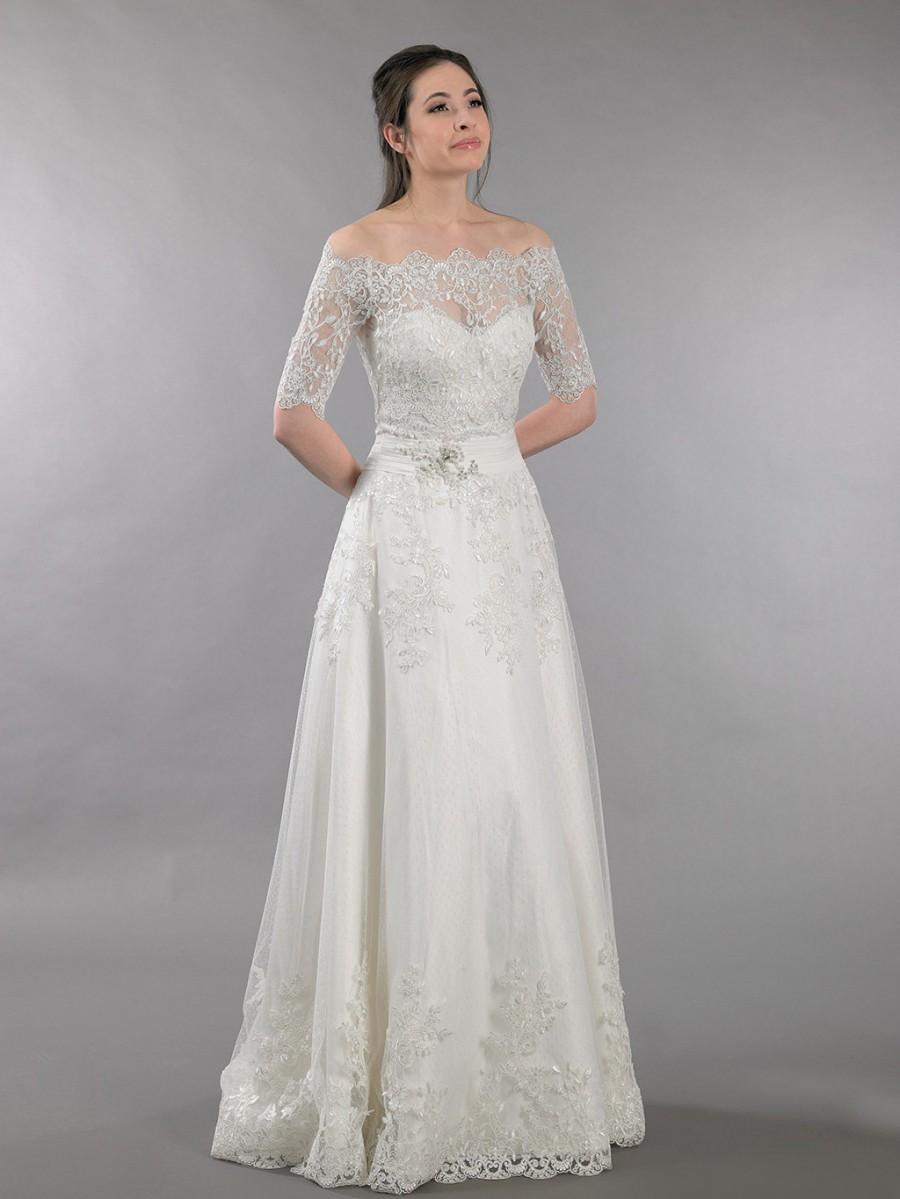 زفاف - Lace wedding dress with off shoulder bolero alencon lace
