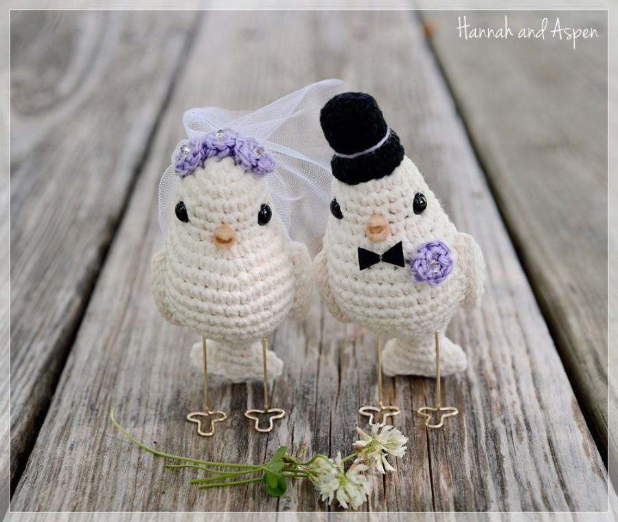 Mariage - No 2 - Crochet bird wedding cake topper - Crochet bride and groom birds - Wedding cake topper - Love birds