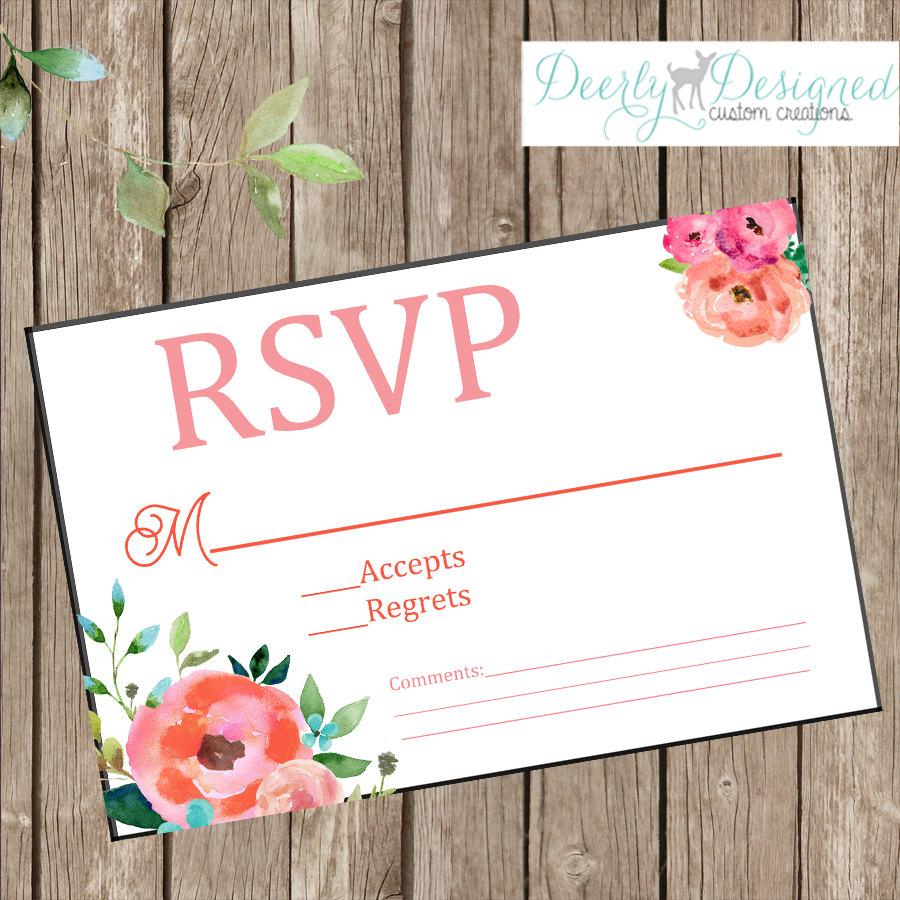 Wedding - Beautiful Watercolor Floral Wedding RSVP instant download file