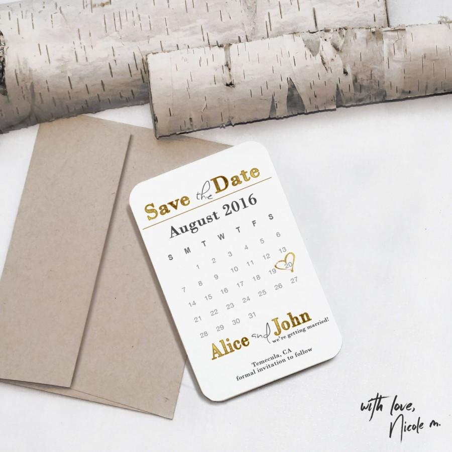 Wedding - Mini Sparkling Gold Save the Date Calendar Magnet