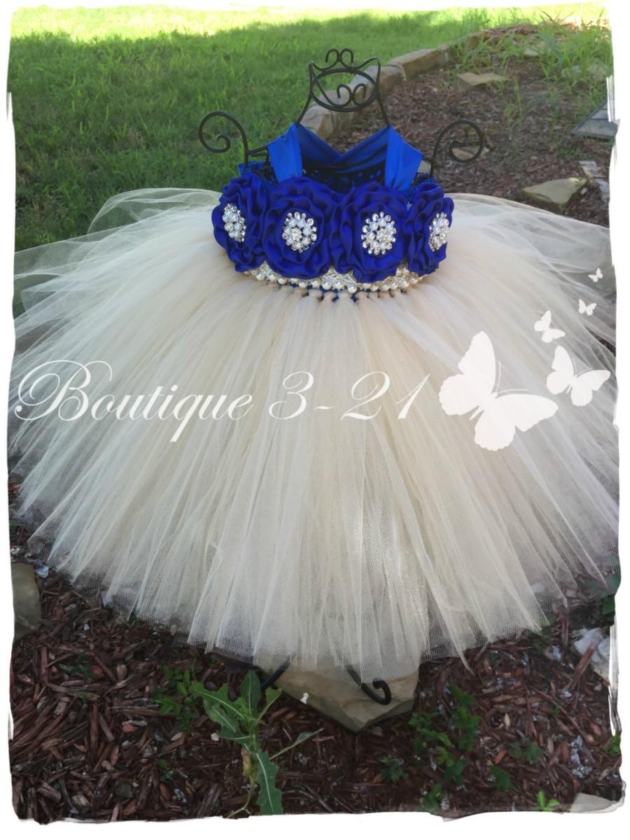 Wedding - Royal Blue Tutu Dress, Champagne tutu dress, Champagne flower girl dress, Royal Blue flower girl dress, Champagne flower girl tutu dress,