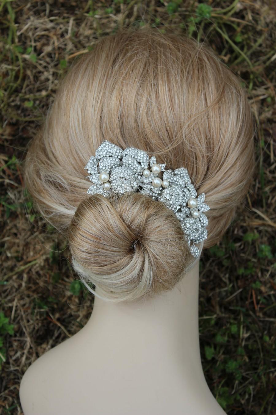 Hochzeit - SALE- Bridal Hair comb, Crystal Hair Comb, Swarovski comb, Roses, Hair Flower, Wedding Accessories,pearl hair comb,(Rosetta )