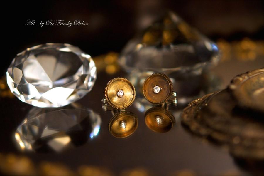 Hochzeit - Antique Watch Cog Cufflinks With Old World Crystals by Fae Factory Visionary Artist Dr Franky Dolan {Men's Fashion Wedding Groom Formal}