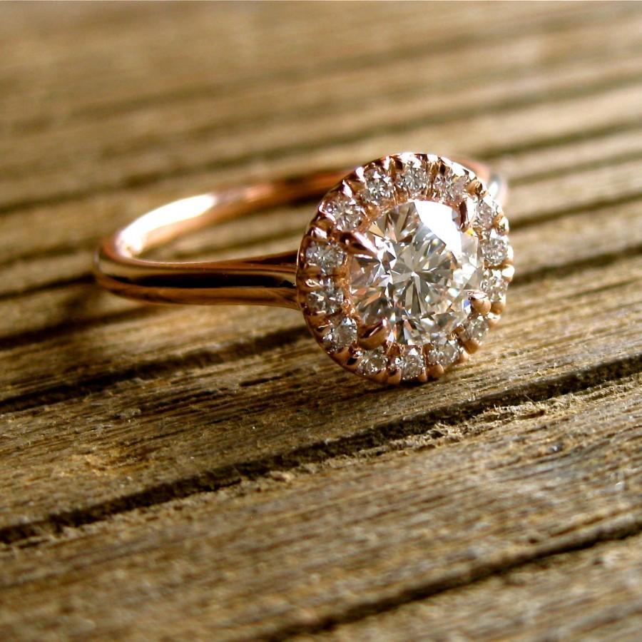 Wedding - Diamond Engagement Ring in Round Halo-Style Setting in 14K Rose Gold Size 7