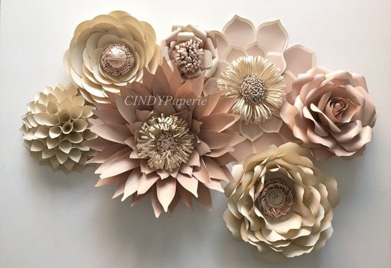 Wedding - Blush Pink And Ivory Paper Flowers. Set Of 7 Varieties