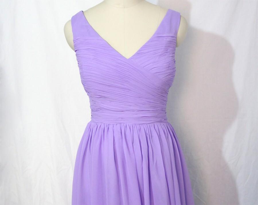 Свадьба - Lavender Short Bridesmaid Dress V-neck Chiffon Bridesmaid Dress-Custom Dress