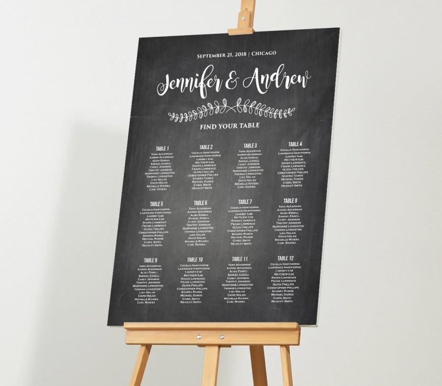 Mariage - Wedding Seating Chart Template, Editable PDF, DIY Rustic Vine Chalkboard Wedding, Printable Seating Plan Poster, Instant Download, Digital