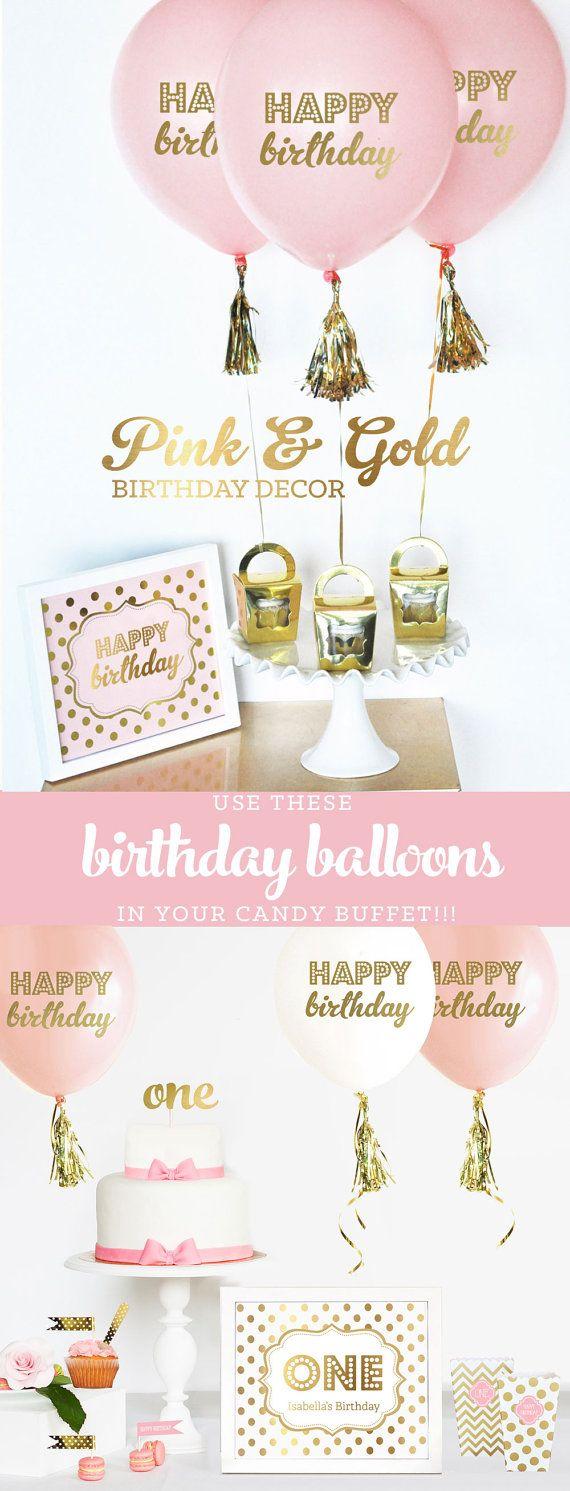 Wedding - Pink And Gold Birthday Decorations Pink And Gold First Birthday Party Decor 1st Birthday Girl Ideas Balloons Kit (EB3110BIR) - Set Of 3
