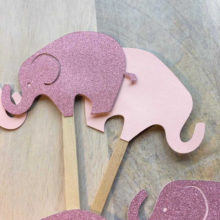 زفاف - Glittery Pink Elephant Cake Picks