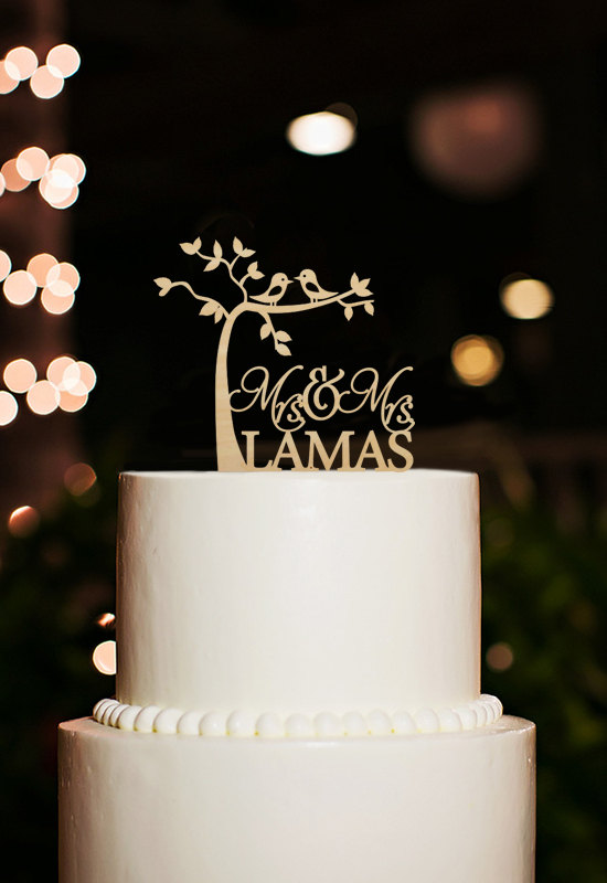 زفاف - Same Sex Wedding Cake Topper,Mrs and Mrs Cake Topper,Personalized Last Name Cake Topper,Rustic Cake Topper,Cherry Wood Tree Cake Topper