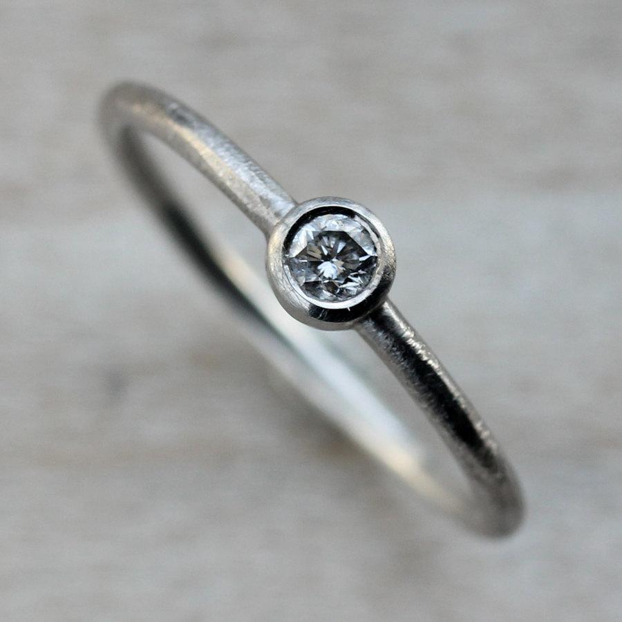 Wedding - Handmade Rustic Ethical 3mm Diamond Engagement Ring Stone 14k Gold or Palladium - Delicate, Textured, and Conflict-free - Matte or Shiny