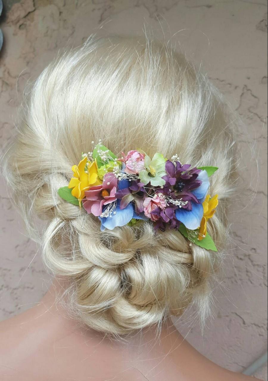 زفاف - Bridal Hair Comb, Wedding Comb, Decorative Comb, Floral Wedding Comb, Wildflowers,  Babys Breath,  Rustic,  Outdoor Wedding,  Boho Chic
