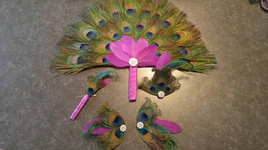 زفاف - Beautiful Handmade Peacock Bouquet Set