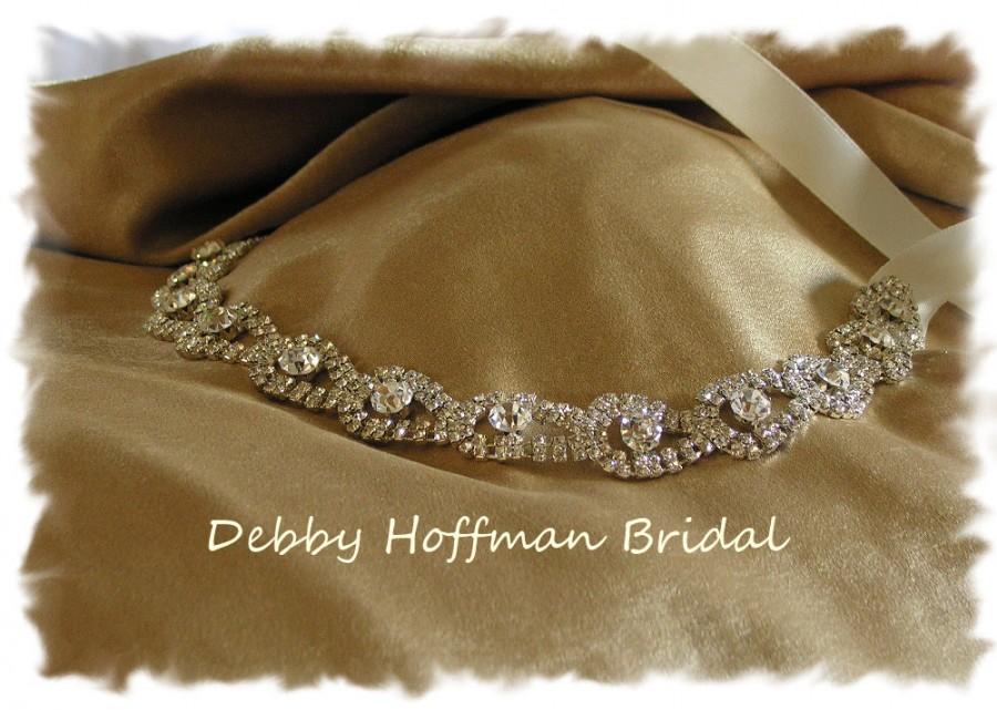Hochzeit - Rhinestone Bridal Headband, Wedding Headpiece, No. 4080HB,  Crystal Bridal Head Piece, Teardrop Ribbon Headband, Wedding Accessory, SALE