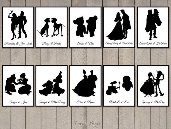 Mariage - Disney Couple Cards Silhouette (tabel Cards Wedding) - Set Of 36 - Digital File