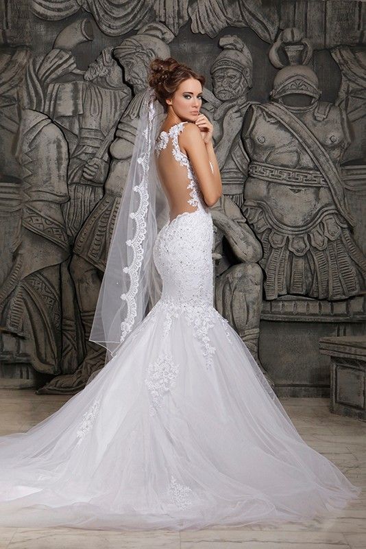 Mariage - Elegant Tulle Beaded Sleeveles Mermaid Wedding Dress