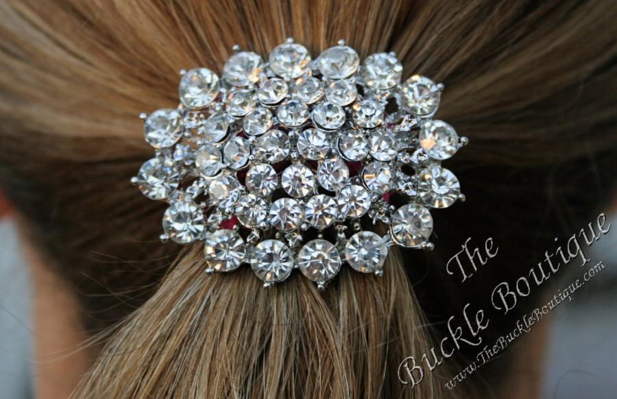 Mariage - Rhinestone Oval Brooch FOE Fold Over Elastic Ponytail Holder Bling Crystal Diamante Hair Tie Accessory ~Fast Ship from Houston USA designer
