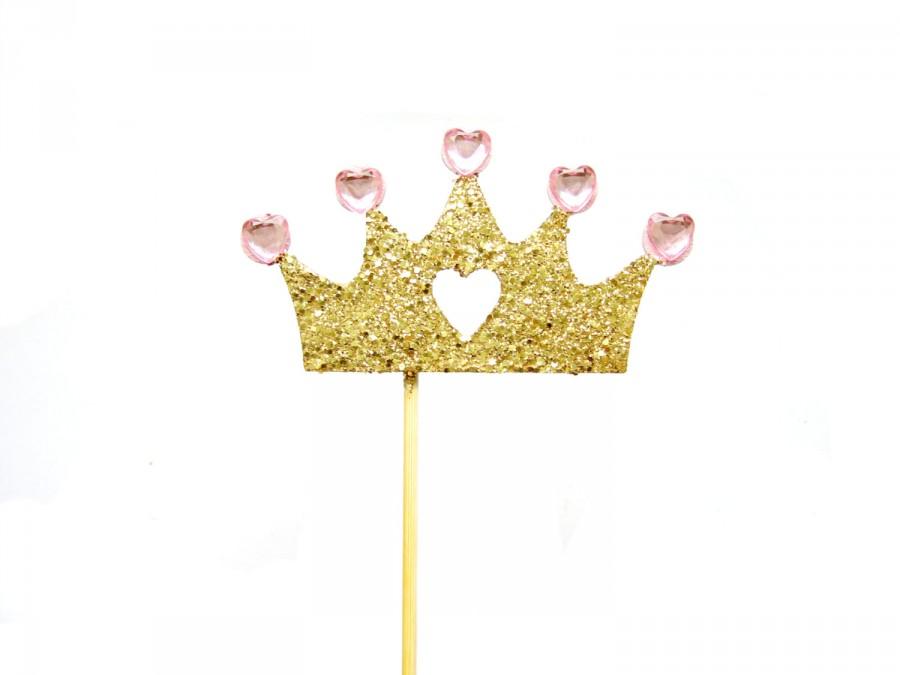 زفاف - Gold Glitter Princess Crown Topper - Girls Birthday Cake Topper, 1st Birthday, Cake Bunting, birthday, Tea Party, Princess BIrthday