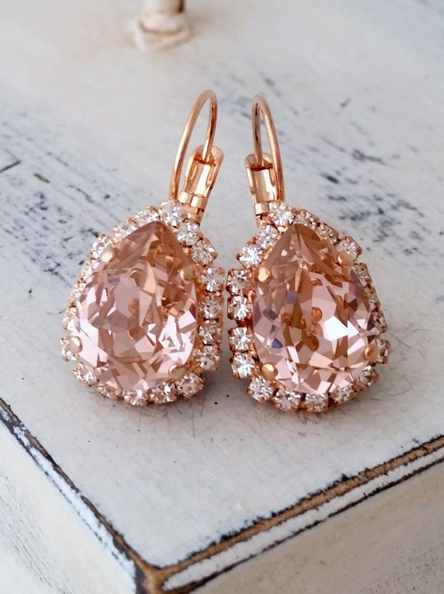 زفاف - Blush earrings,Rose gold blush earrings,Rose gold bridal earrings,blush pink bridesmaid earrings,blush Drop earring,Swarovski earring,blush