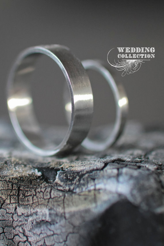 زفاف - Hand Forged Recycled Palladium Wedding Ring Set with Matte Finish Eco Friendly Metal