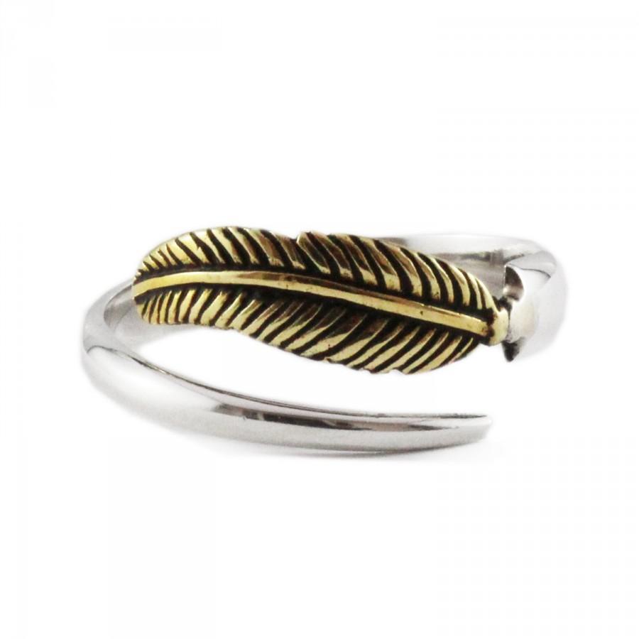 زفاف - Silver Feather Ring Sterling Brass Rings for Man Jewelry