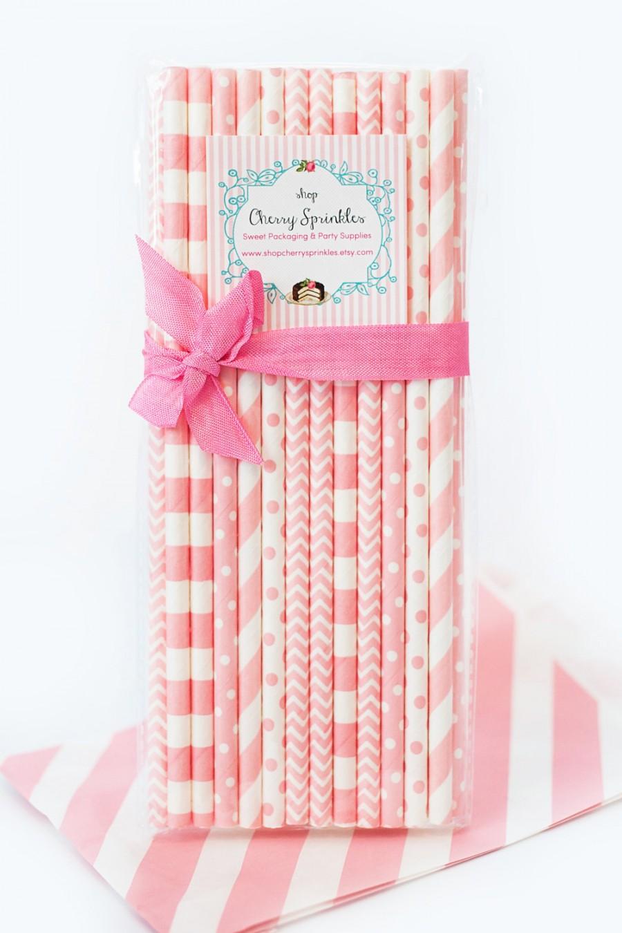 Mariage - Blush Pink -PINK Paper Party Straws Vintage inspired for Girls Party, Weddings, and Baby Shower *Birthdays -Girl Party *New Baby Girl, BLUSH