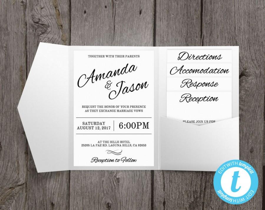 Свадьба - Pocket Wedding Invitation Suite, Printable Wedding Invitation Template, Clean & Cursive, Edit Right in Your Browser, Pocketfold Style