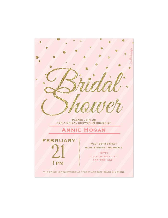 Свадьба - Blush Pink & Gold Glitter Bridal Shower Invitation Confetti Stripes Wedding Shower Printable bridal brunch invite