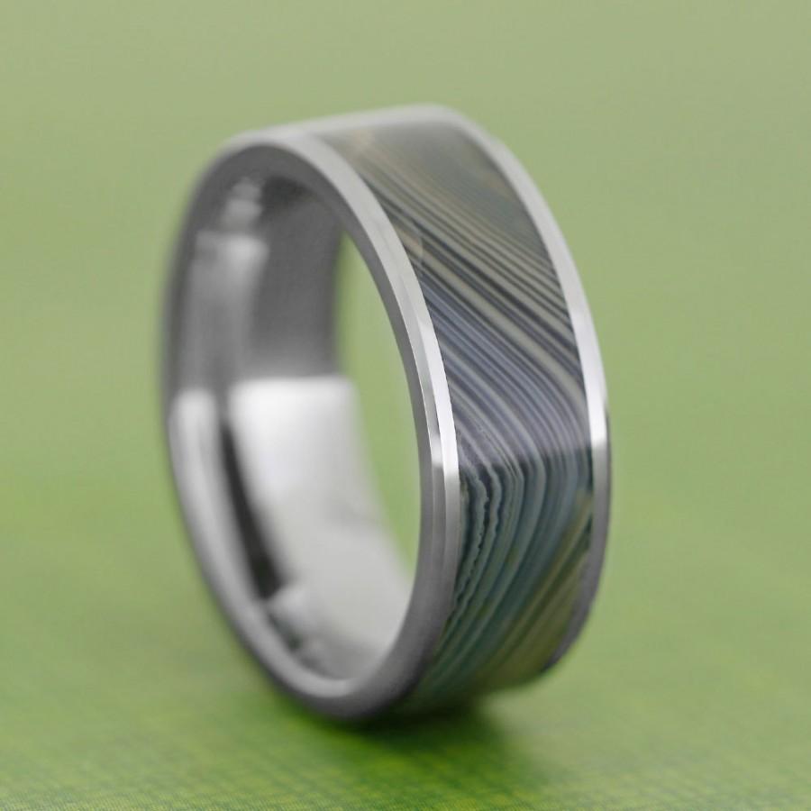 Свадьба - Agate Ring, Tungsten Wedding Band, Handmade Stone Ring, Men or Women's Wedding Band