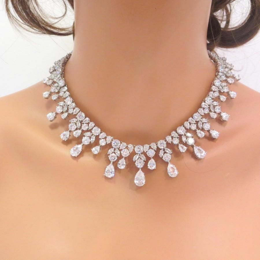 زفاف - Bridal statement necklace and earrings, Wedding necklace set, Wedding jewelry set, Crystal necklace, Cubic zirconia necklace and earrings