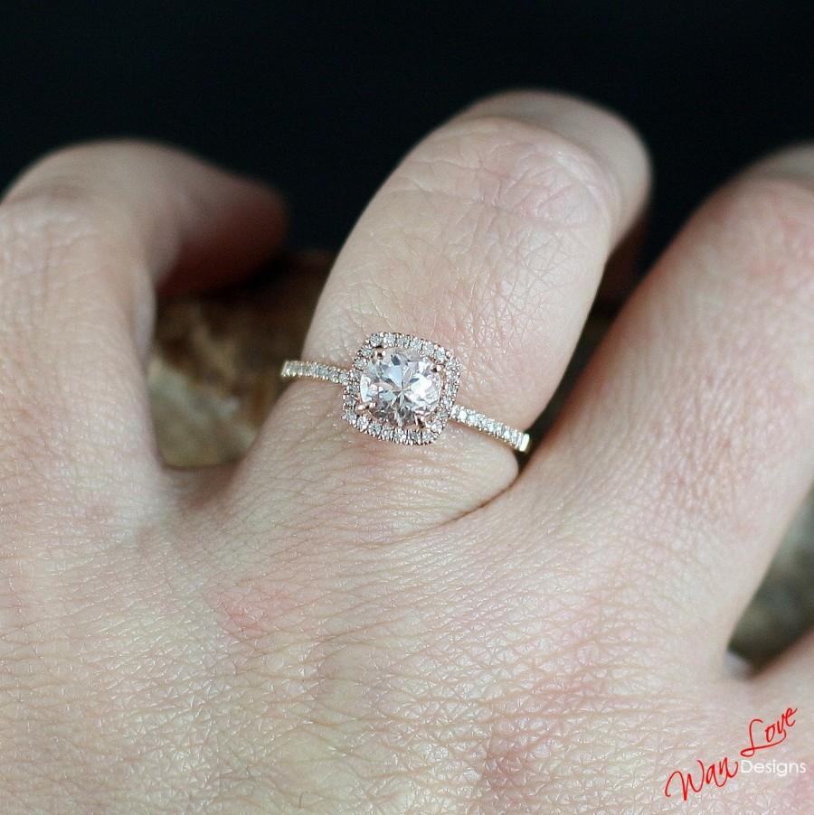 Hochzeit - Light Pink Sapphire & Diamond Cushion Halo Engagement Ring 1ct 6mm 14k 18k White Yellow Rose Gold-Platinum-Custom made-Wedding-Anniversary