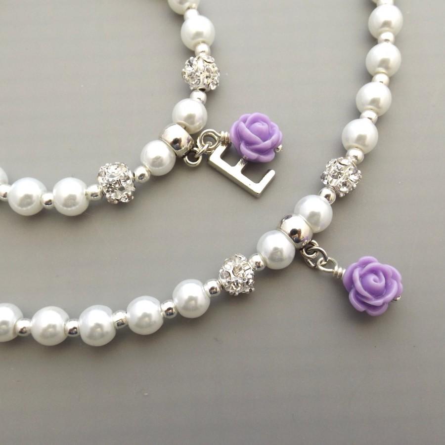 Wedding - Personalised childrens pearl necklace and bracelet set, flower girl gift set, flower girl jewelry set, personalised flower girl bracelet