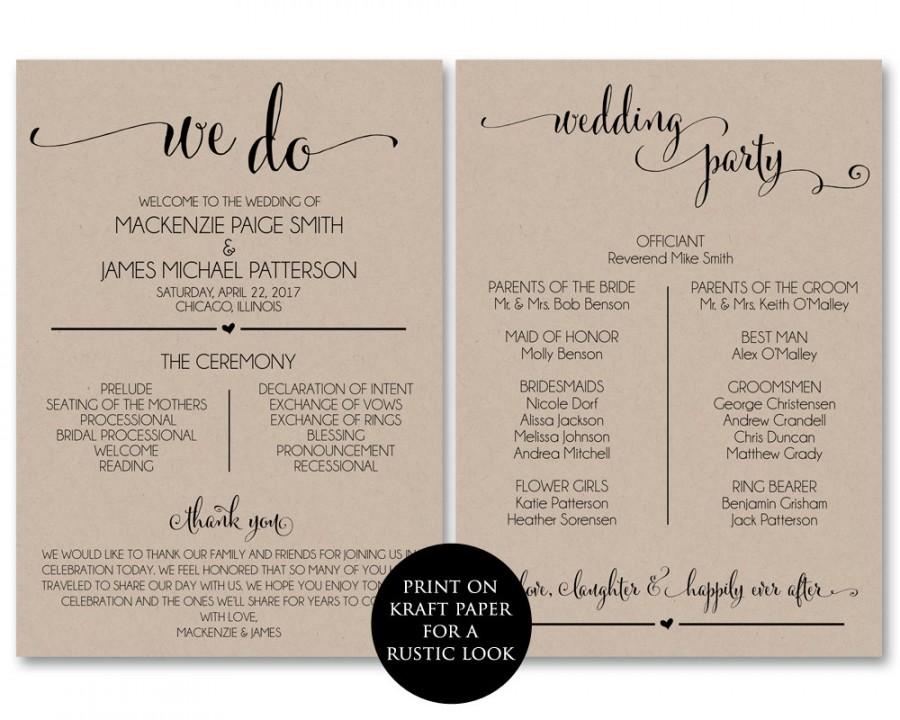 Wedding Program Template Wedding Program Printable We Do Ceremony 