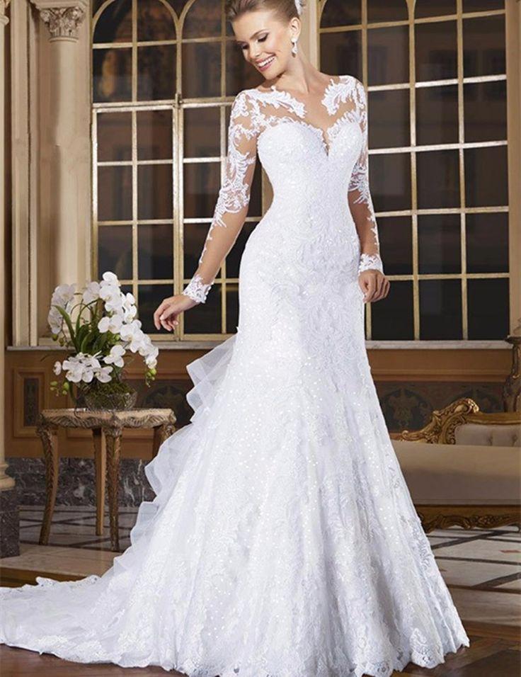 Hochzeit - Romantic Lace Appliques Long Sleeve Wedding Dress
