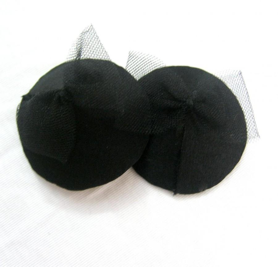 Hochzeit - ROSIE Black satin and tulle Bows Nipple pasties - bridal accessories
