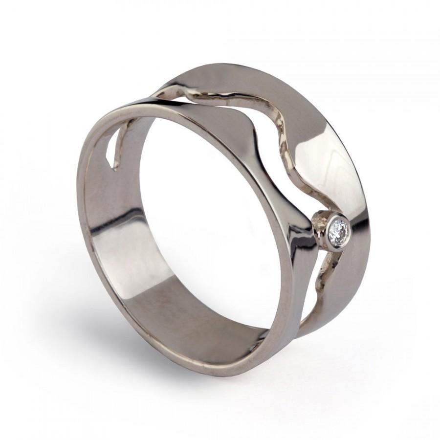 زفاف - WAVE Silver Wedding Band Ring, Wide Silver Band, CZ Wedding Band, Silver Wedding Ring, Wedding Band for Women, Promise Ring for Her
