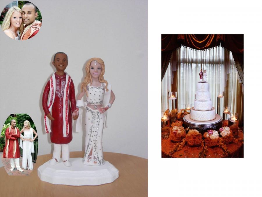 زفاف - Look -Alike Interracial Bride & Groom Clay Portrait, Personalized and Custom Made Cake Topper