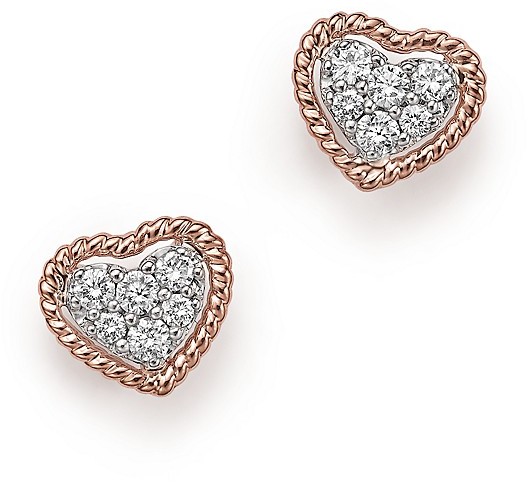 Mariage - Diamond Pavé Heart Stud Earrings in 14K Rose Gold, .20 ct. t.w.