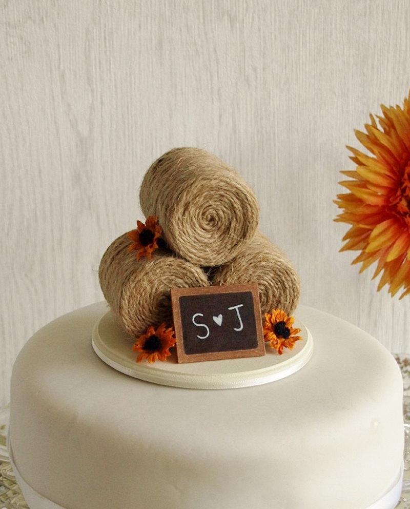 Mariage - Sunflower Hay Bale Cake Topper - Country Wedding Cake Topper - Farm Wedding Cake Topper - Barn wedding - Rustic Cake Topper - Autumn Wedding