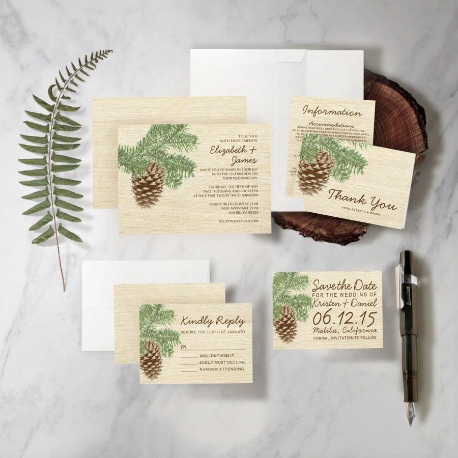 Свадьба - Vintage Pine Cone Wedding Invitation Set/Suite, Printed/Printable Wedding Invitations/Invites, Save the date, Thank You Cards, Digital/PDF