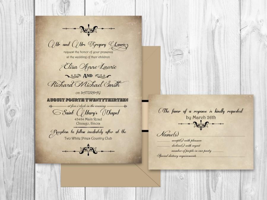 Свадьба - Printable elegant scroll WEDDING INVITATIONS - Vintage wedding set