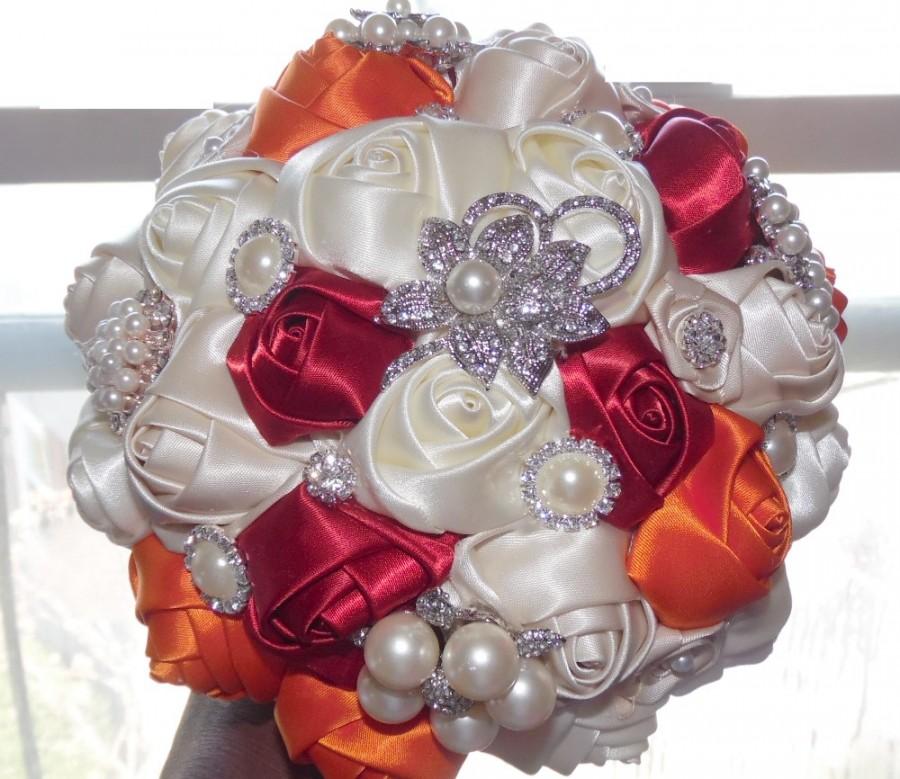 Wedding - Satin Roses Brooch Bouquet