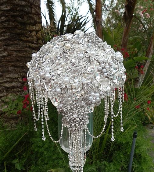 Wedding - CRYSTAL BROOCH BOUQUET , Deposit, Custom Silver Jeweled Bridal Brooch Wedding Bouquet, Brooch Bouquet, Crystal Bouquet, Deposit Only