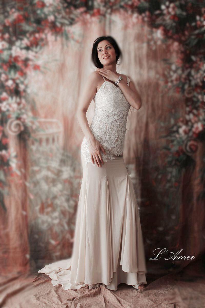 Hochzeit - SALE Peach Lace Mermaid Flapper Dress - Wedding Dress, Prom, Bridesmaid dress