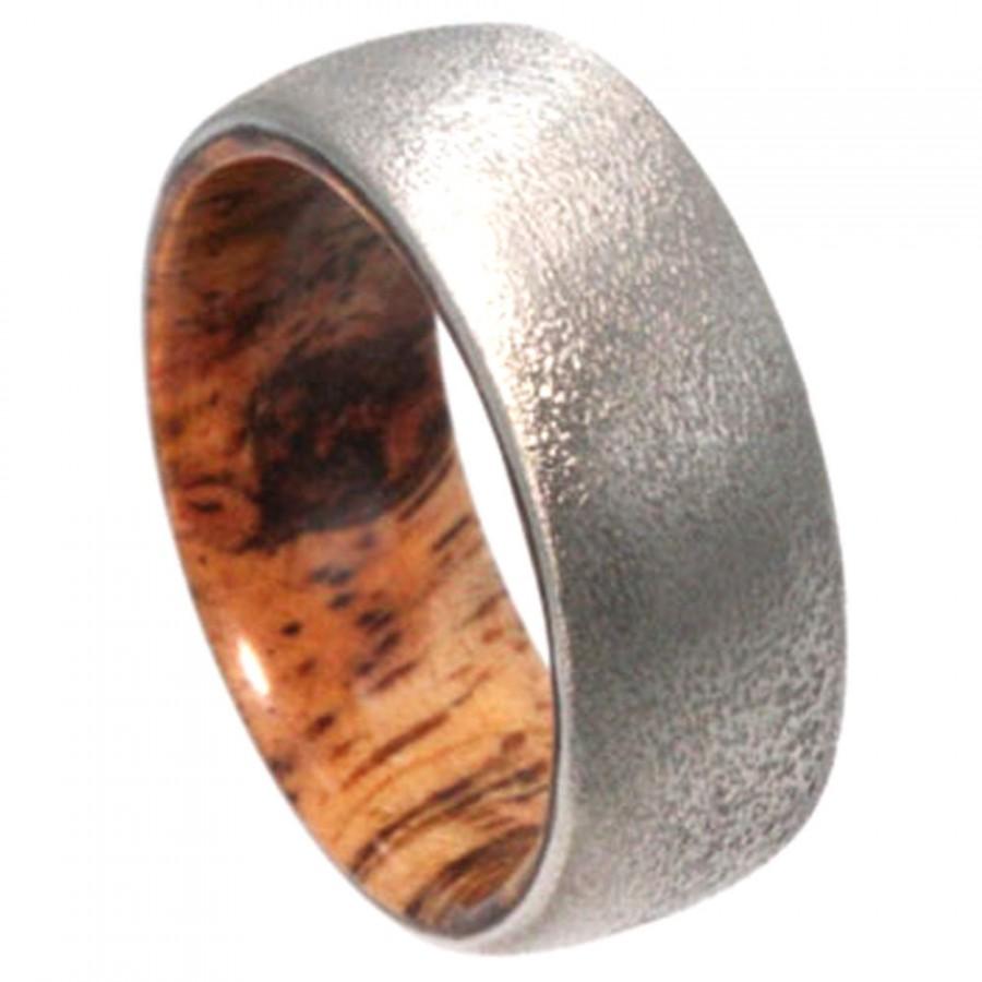Wedding - Deep Frosted Titanium Ring, Wood Wedding Band Lined with Sindora Wood, Custom Ring