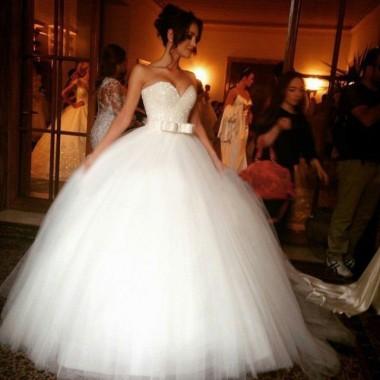 Wedding - Sparkly Ball Gown Wedding Dresses - White Sweetheart Princess with Bowknow