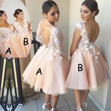 Свадьба - Cute Backless Wedding Dresses - Knee Length V-Neck with Flowers