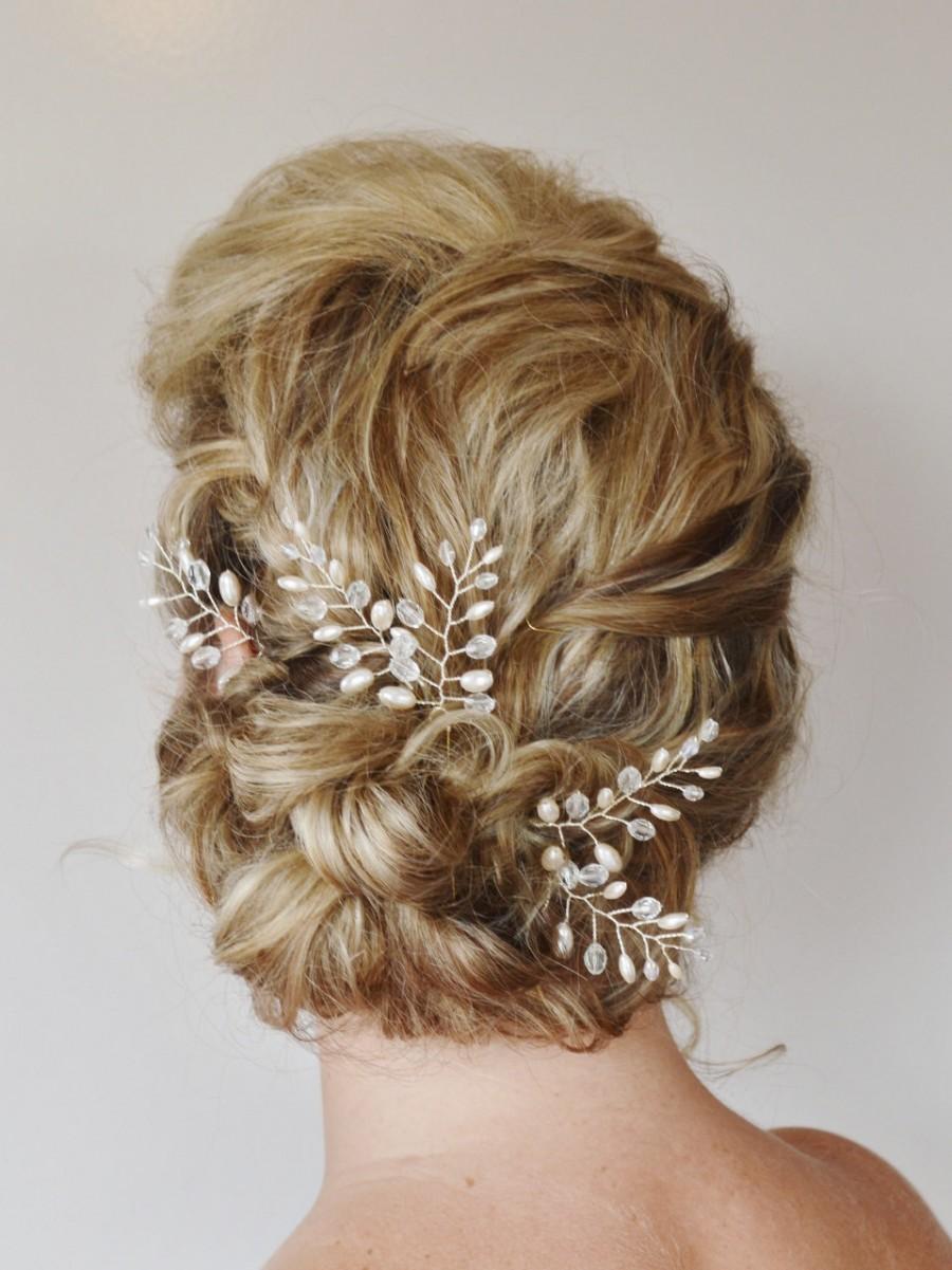 Wedding - Fern Leaf Pearl Crystal Hair Pins,Fern Leaf Bridal Hair Pins, Wedding Hair Accessories, Bridal Hair Accessories, Ivory Pearl Hair Pins