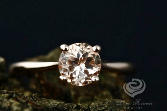 زفاف - Annie 6mm/0.90 Carats Round Cut Morganite 14K Rose Gold Solitaire Engagement Ring Anniversary Ring (Bridal Wedding Set Available)